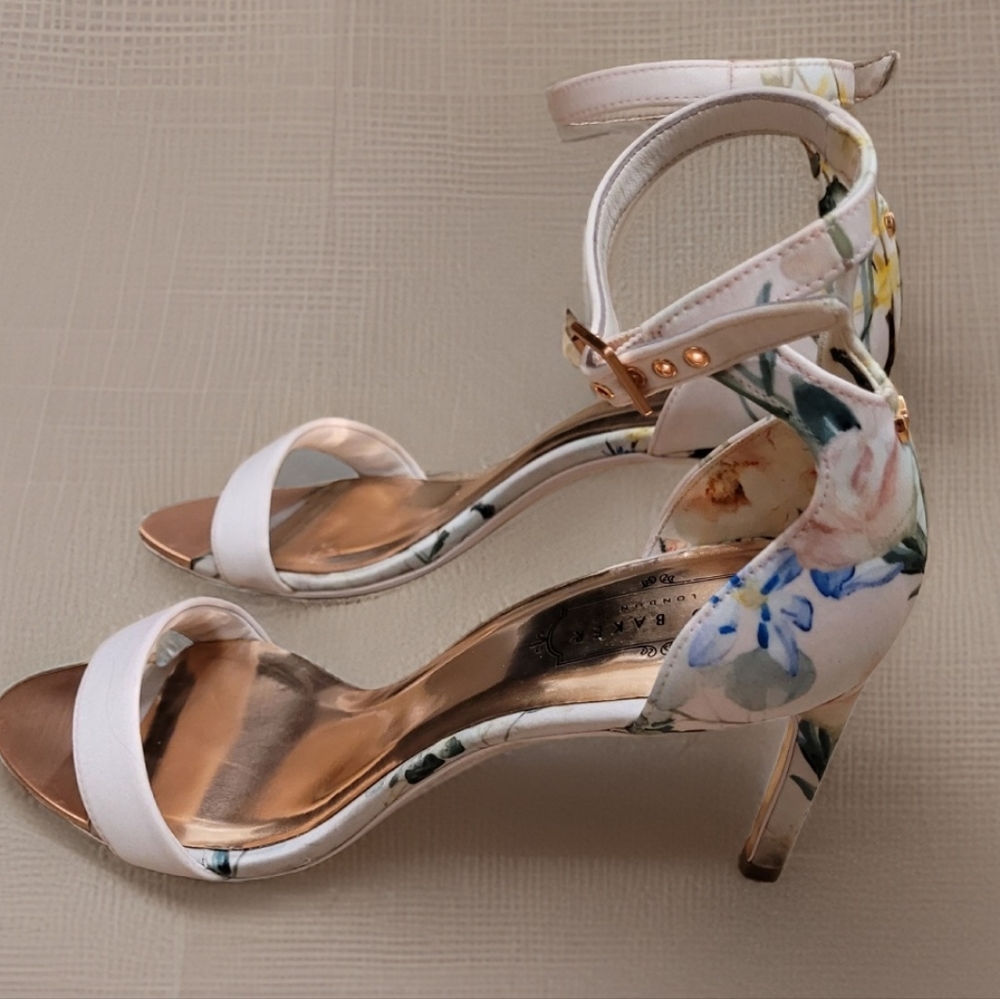 Ted Baker Pink Floral Heels Sandals Pumps Ankle Strap Fashion Shoes